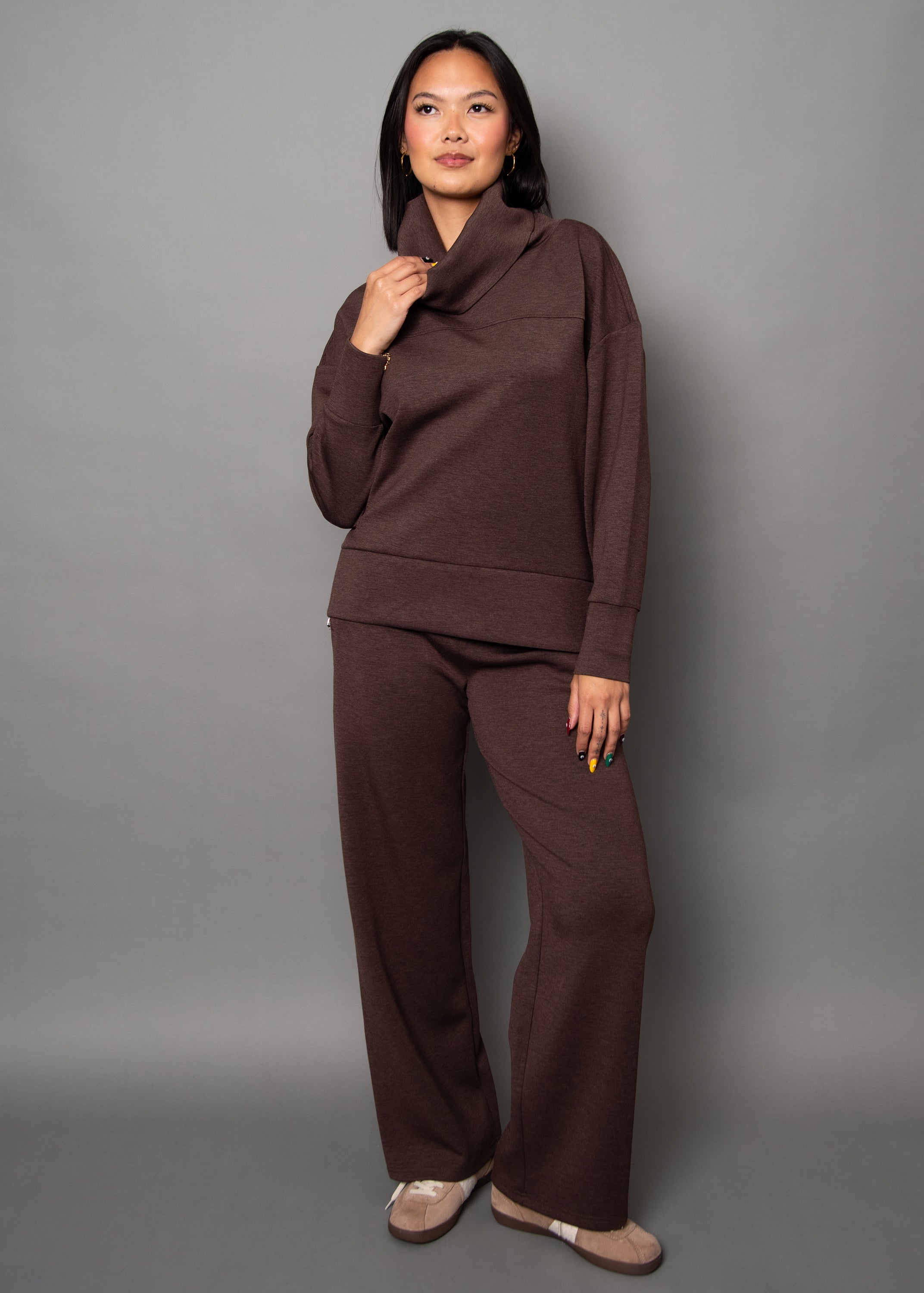 Soft Knit Half Zip Pullover - brown, womens sweatshirt/matching set collection
