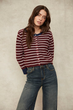 Stripe Crew Neck Cardigan