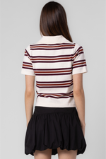 Knitted Cotton Stripe Polo Top