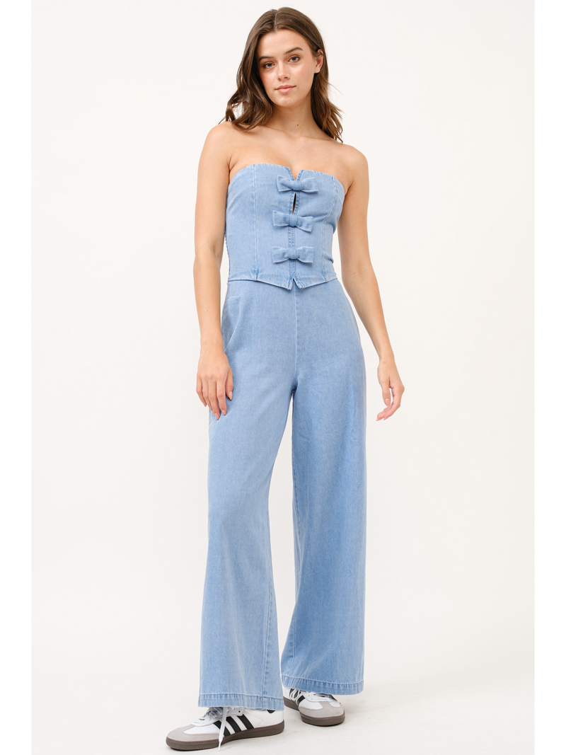 Strapless Bow Detail Wide Leg Jumpsuit