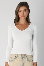 Deep V Neck Long Sleeve Top