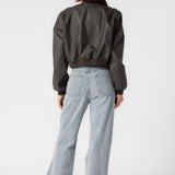 Faded Faux Leather Cropped Bomber