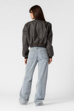 Faded Faux Leather Cropped Bomber