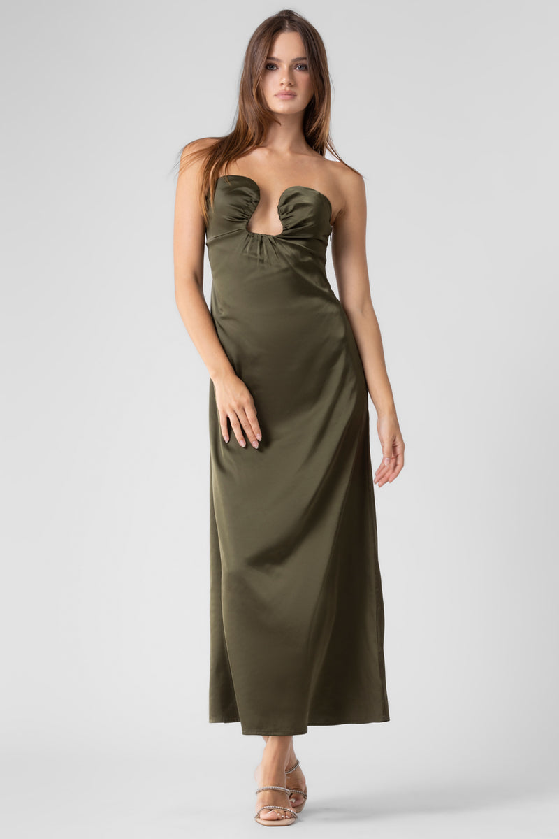 Satin Wire Trim Tube Long Dress