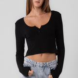 Long Sleeve Ribbed Button Top