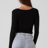 Long Sleeve Ribbed Button Top