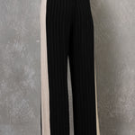 Linen Striped Colorblock Pant - black and cream, women pant collection