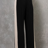 Linen Striped Colorblock Pant - black and cream, women pant collection