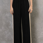 Linen Striped Colorblock Pant - black and cream, women pant collection