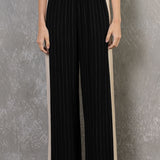 Linen Striped Colorblock Pant - black and cream, women pant collection