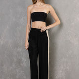 Linen Striped Colorblock Pant - black and cream, women pant collection