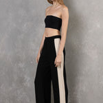 Linen Striped Colorblock Pant - black and cream, women pant collection
