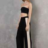 Linen Striped Colorblock Pant - black and cream, women pant collection
