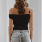 Asymmetric Ruched Tank Top - Black, Women's Tops Collection