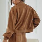 Faux Suede Bomber Jacket - Brown, Women's Jackets Collection
