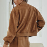 Faux Suede Bomber Jacket - Brown, Women's Jackets Collection