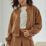 Faux Suede Bomber Jacket - Brown, Women's Jackets Collection