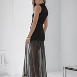 Turtleneck Ribbed Polka Dot Maxi Dress - black, womens dresses collection