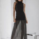 Turtleneck Ribbed Polka Dot Maxi Dress - black, womens dresses collection