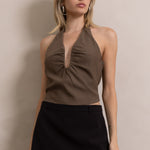 U Wire Trim Halter Top - Dark Taupe, Women's Tops Collection