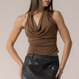 Studded Drape Halter Top