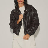 High Neck Leather Bomber Jacket