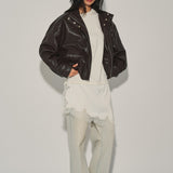 High Neck Leather Bomber Jacket