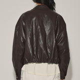 High Neck Leather Bomber Jacket