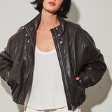High Neck Leather Bomber Jacket