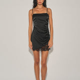 Side Lace Ruched Satin Mini Dress