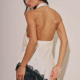 Halter Neck Lace Trim Backless Top