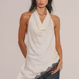Halter Neck Lace Trim Backless Top