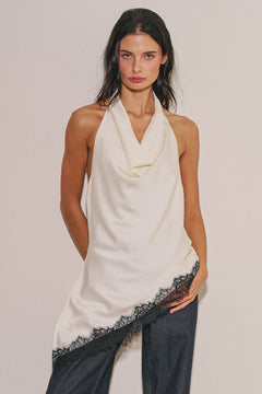 Halter Neck Lace Trim Backless Top