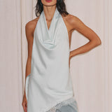 Halter Neck Lace Trim Backless Top