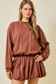 French Terry Sweatshirt With Bubble Hem Detail