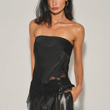 Satin Lace Trim Tube Top