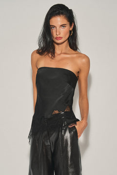 Satin Lace Trim Tube Top