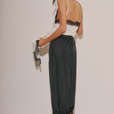Satin Lace Trim Ruffle Pant