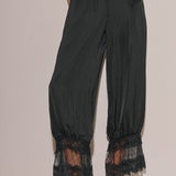 Satin Lace Trim Ruffle Pant