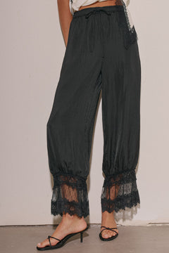 Satin Lace Trim Ruffle Pant