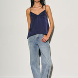 V Neck Satin Tie Back Top