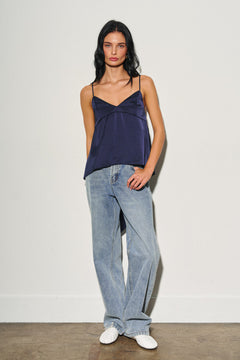 V Neck Satin Tie Back Top