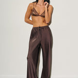 Satin Drawstring Mid Rise Pant