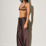 Satin Drawstring Mid Rise Pant