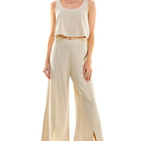 Linen Crop Top And Wide Leg Pant