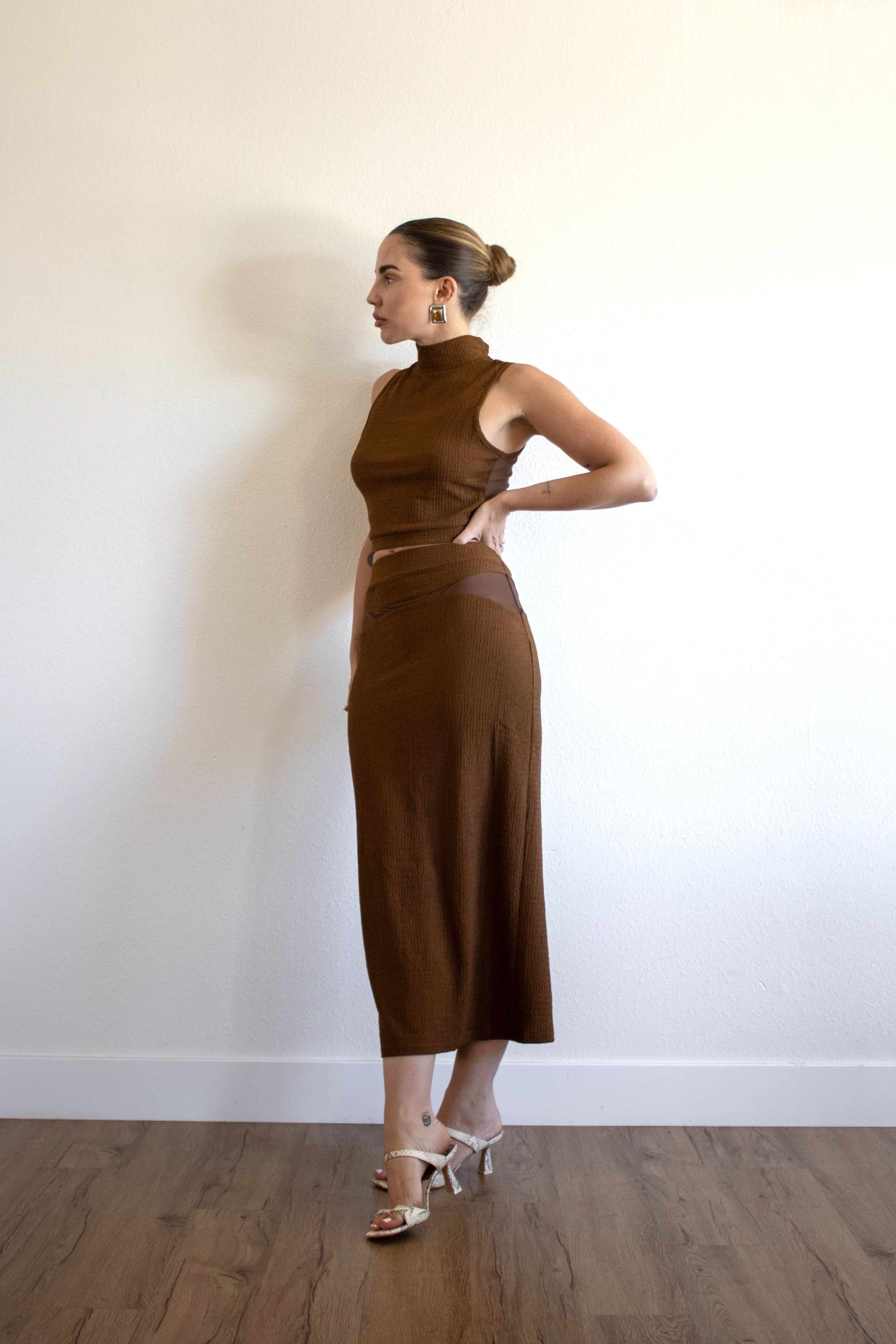 Tank Top And Midi Skirt Set - Mocha, Women's Matching Sets Collection
