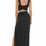 Gold Ring Bralette And Maxi Skirt Set - black, womens matching set collection