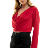 Cropped Cowl Neck Top With Collar