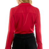 Cropped Cowl Neck Top With Collar