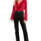 Cropped Cowl Neck Top With Collar
